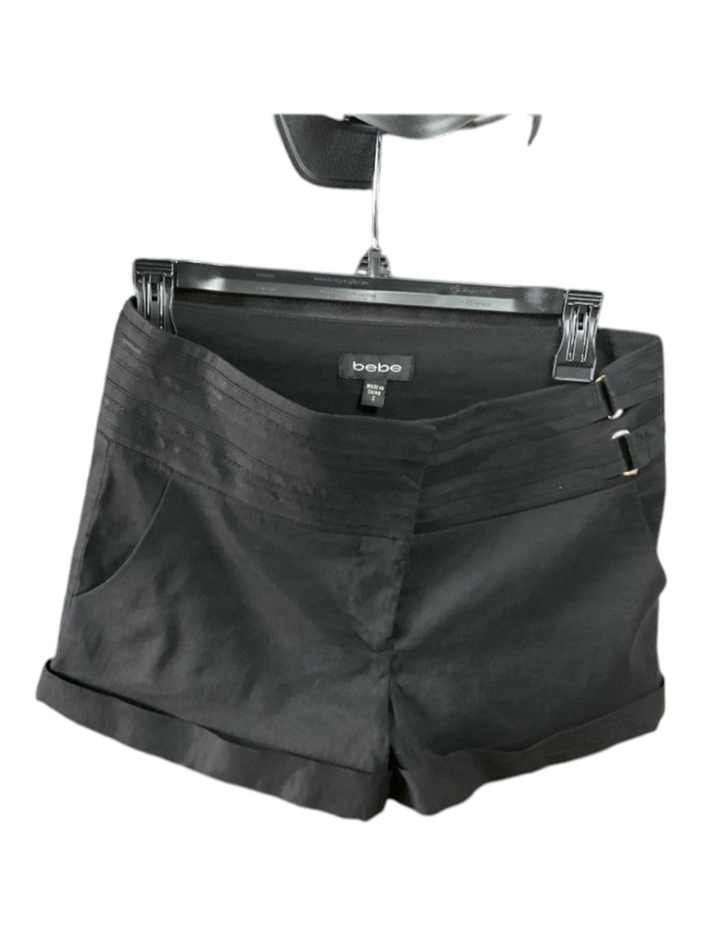 bebe Black Dress Shorts with Satin Trim & Side Buckle Detail - Size 2